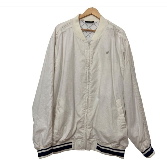 Southpole linen blend ecru white zip up jacket pockets lined black varsity 3XL - Picture 6 of 13